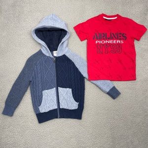 GAP Cable Knit Sweater Boys XS 4 Blue Full Zip Cardigan Wool Blend Hooded Preppy